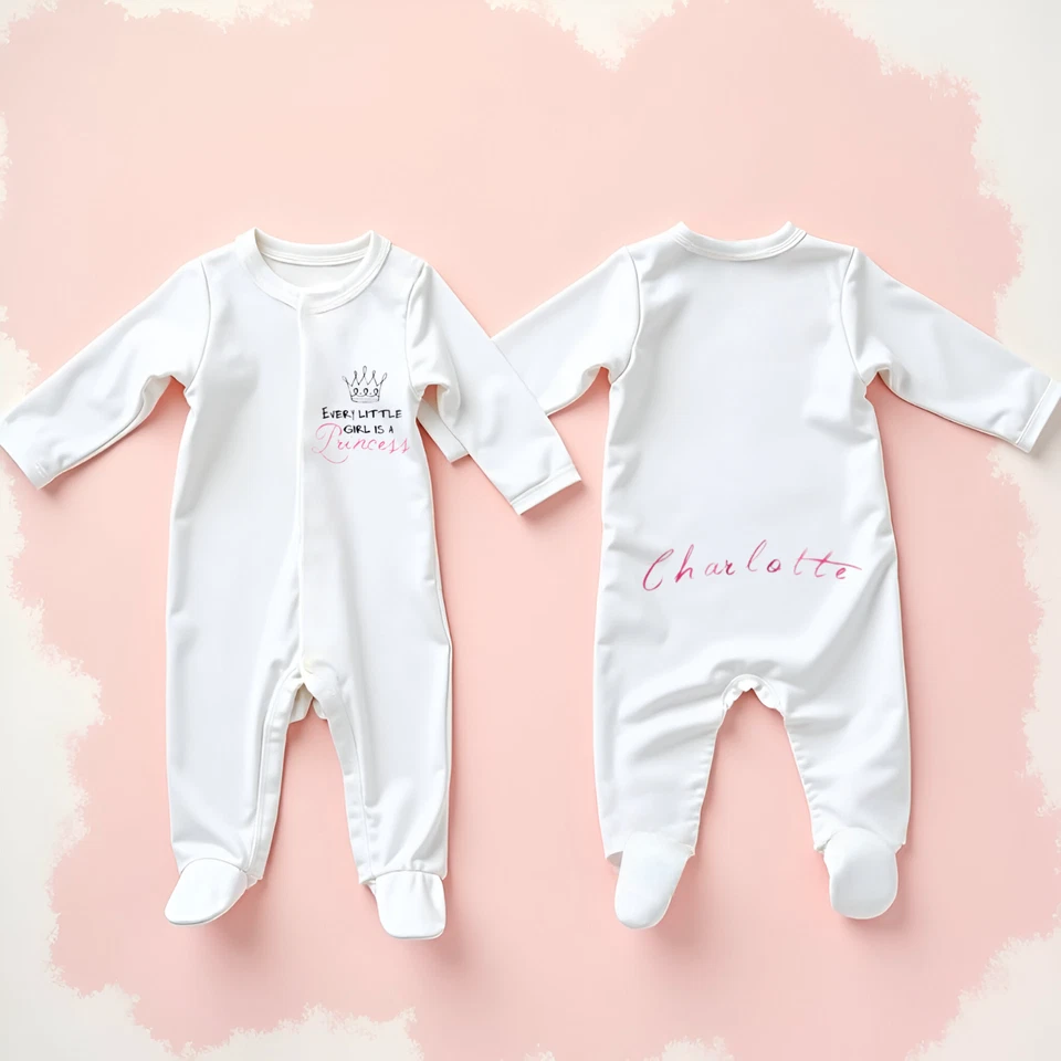 MILLY MOLLY MORLEY Schöne Baby Mädchen Kleidung PERSONALISIERT Prinzessin Babygrow/Schlafanzug *BELIEBIGER NAMEN