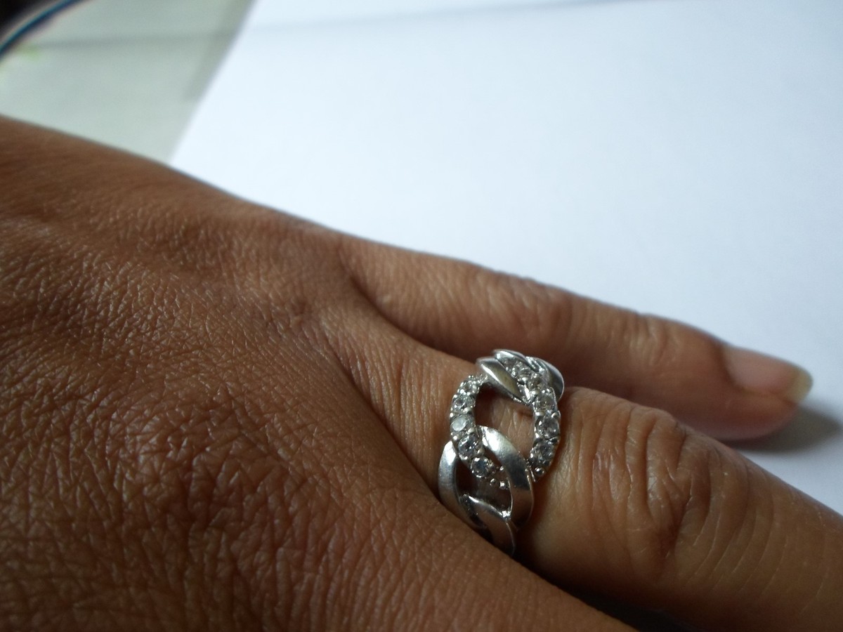 Bague Argent Massif, Design Ajouré Avec Anneaux Entrelacés Et Zirconiums - Taille 51, Occasion