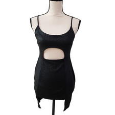 IJOAH Womens Cutout Shine Texture Bodycon Dress Black Size L Night Out LBD