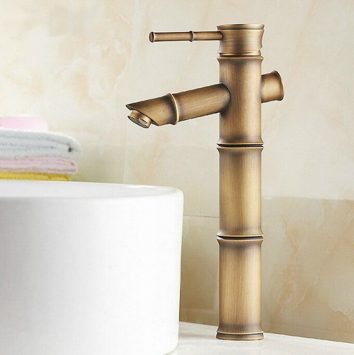 Bamboo Style Basin Faucet Retro Brass Bathroom Sink Hot And Cold Taps 2nf108 - Picture 3 of 5