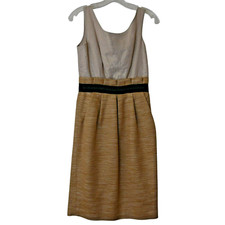 Dolce & Gabbana Sheath Dress Size 42 US 6 Tan Tweed Hem Sleeveless Back Cutout