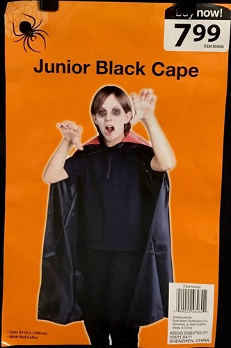 Junior black cape - boys - 42" with red collar - HALLOWEEN NIP - Picture 3 of 4