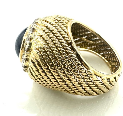 MAGNIFIQUE BAGUE OR 18 CARATS - Saphir cabochon et diamants 1 carat - 13,43 g - Picture 4 of 6
