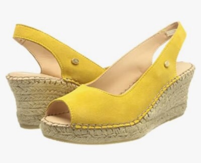 Fred de la Bretoniere Slingback Wedges Sandalen bequem Leder Handarbeit / gelb
