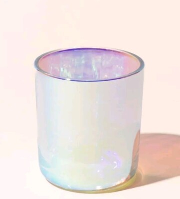 4 pack - 12oz iridescent prism clear aura  glass candle vessel