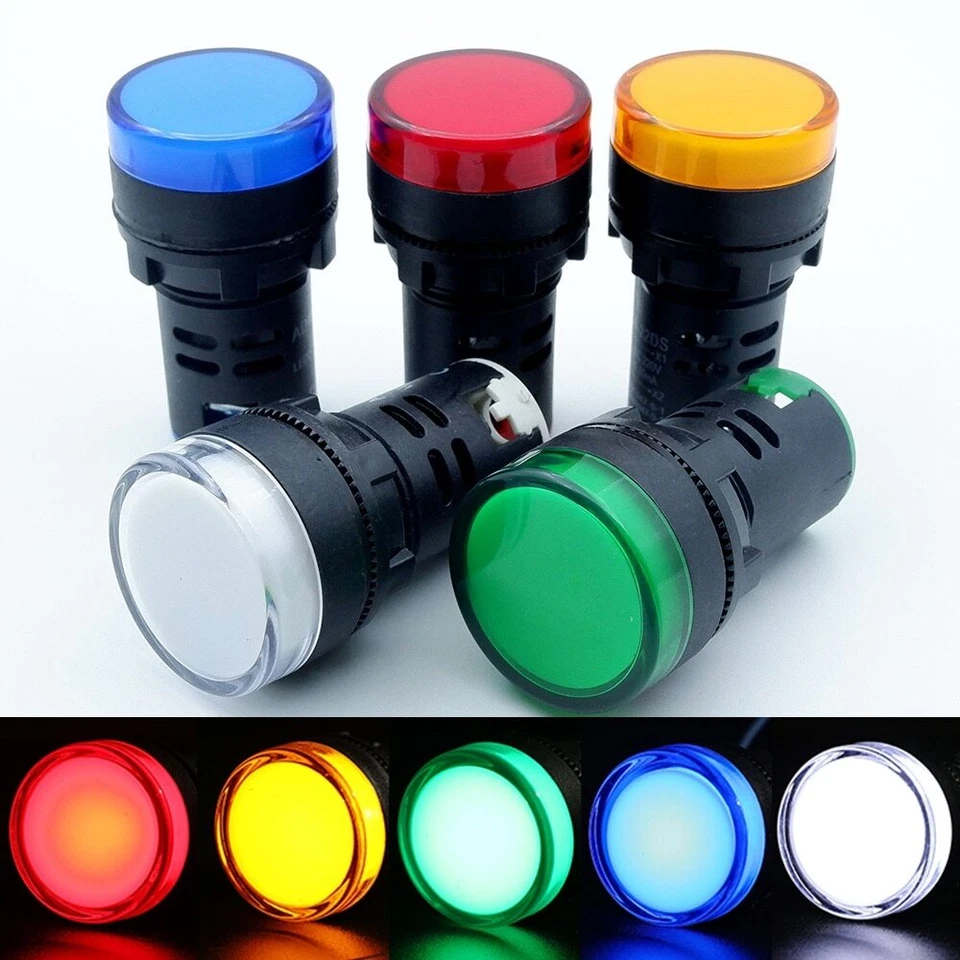 22mm Panel Hole Mount LED Light Pilot Indicator Signal Warning-12V 24V 110V 230V - Image 1 of 4