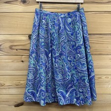 Talbots Skirt 8 Blue Green Purple Paisley A-Line Lined Buttons Pockets NWT B155