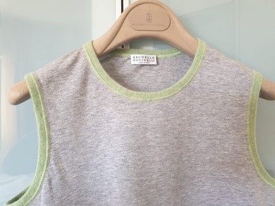 Brunello Cucinelli Top Tanktop Baumwolle Jersey Rundhals Details Grün Kaschmir S