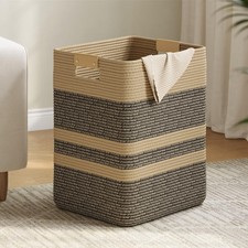 90L Cotton Rope Laundry Hamper Basket Leather Handles Clothes Storage Bin