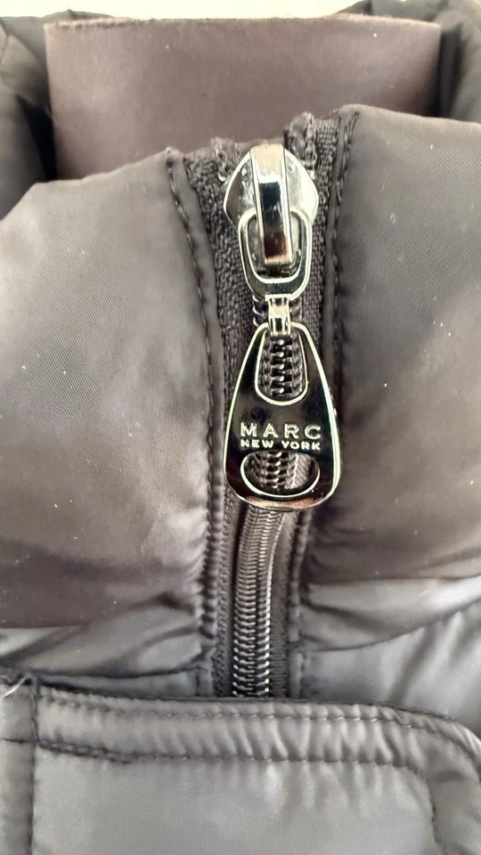 Marc New York Women L Black Full Zip Insulated Parka Jacket Removable Fur Hood - Image 3 of 4