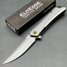 ElitEdge Assisted Open Gray Stainless Handles EDC Flipper Blade Pocket Knife