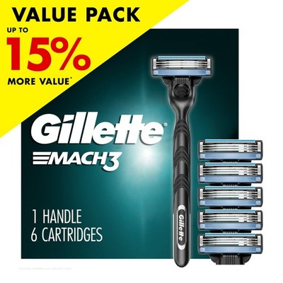 Gillette Mach3 Men's Razor Silver Handle + 6 Blade Refills FREESHIP