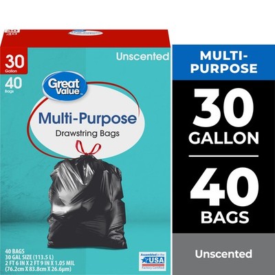 NEW 30 Gallon Drawstring Trash Bags Multi Purpose 40 Count Heavy Duty