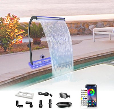 Waterfall Spillway Acrylic S-Shaped Pool Fountain with Color ChangingLED 20'' H