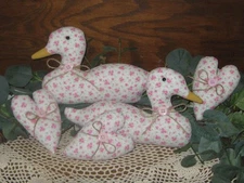 Cottage Decor  2 Ducks  3 Hearts Pink Mini Rose Fabric Bowl Fillers Handmade
