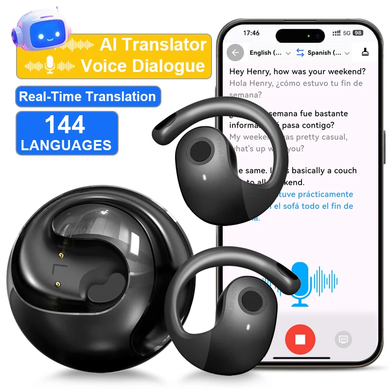 AI Bluetooth Earbuds with Real-Time Translation for 100+ Languages