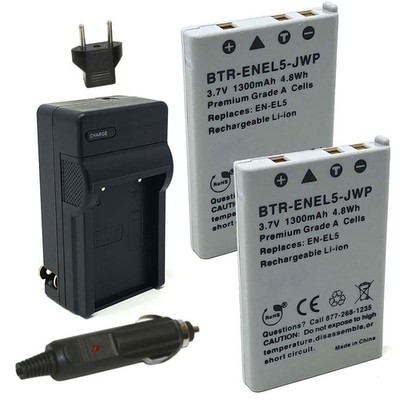 Replacement for Nikon EN-EL5 Battery (2-Pack, 1300mAh) and Charger