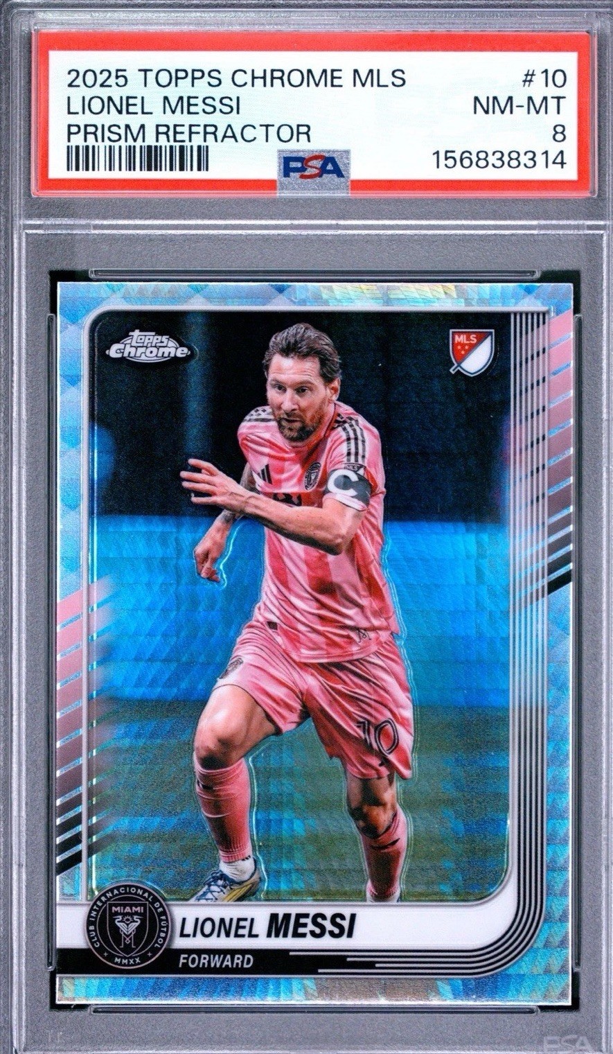 2025 TOPPS CHROME MLS #10 LIONEL MESSI PRISM REFRACTOR LOW POP PSA 8