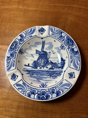 Vintage Delft Blauw Ashtray Blue Hand-painted Signed