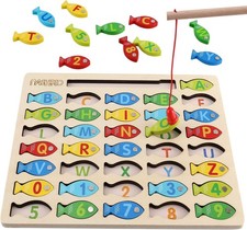 Magnetic Wooden Fishing Game for Toddlers   Alphabet  Number Catching Puzzle, A