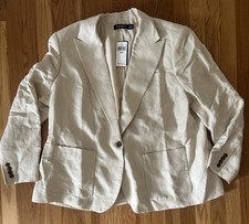 Lauren Ralph Lauren Women Jacket Linen Viscose 1 Btn Blazer Ivory Size 20W NEW