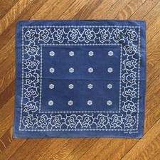 Rare Vintage Blue Bandana Elephant Trunk Down Flowers Indigo Cotton 10s 20s 30s