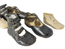 1920s Child's Leather Button Shoes Victorian Edwardian 3 Pairs Cobbler Made Doll