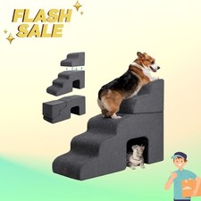 5-Step Dog Stairs with Tunnel Foldable Non-Slip Dark Grey
