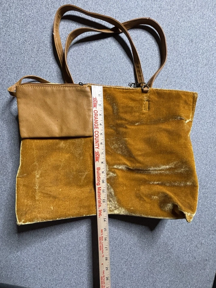 Bolso de Mano Vintage Terciopelo Dorado con Correas de Cuero y Bolsa - Bolso de Hombro Boho Foto 2 de 4