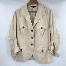 Lafayette 148 Tan 100 Linen 3 Button Blazer Jacket Women's Size 14