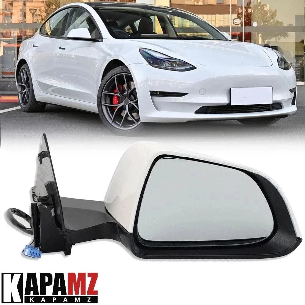 For Tesla Model 3 White Right Passenger Side Mirror Heated Power Fold 2017-2023