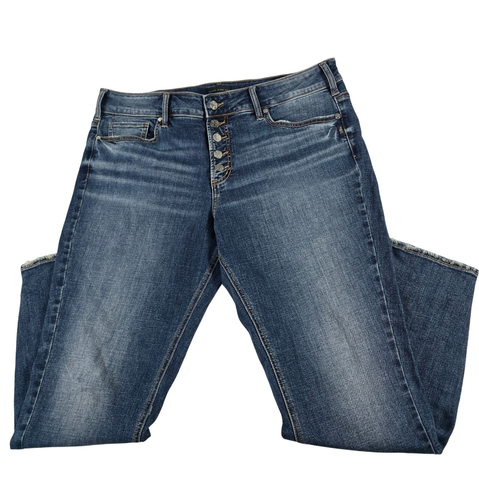 Silver Jeans Co Suki Skinny Medium Wash Button Fly Distressed Hem 18W L29 W93151