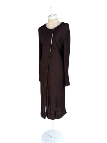 Womens Giorgio Armani Longline Jacket Cardigan Knitted Brown Made in Italy 10-12 - Picture 2 of 11