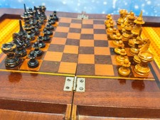 Marquetry Inlay Handmade Wooden Chess Set, Mid-Century, USSR