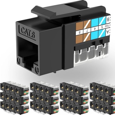 50 Pack Cat 6 RJ45 Keystone Jack UTP 10G Support 90 Degree Black Hub