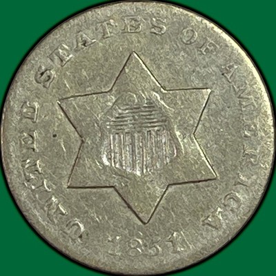 1851-O Three Cent Silver Trime Very Fine VF Coin #45635