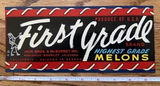 NOS Original  First Grade Melon Crate Label Jack Bros California Az 1950's