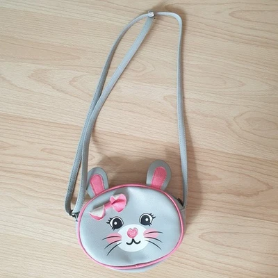 Kinder Mädchen Umhängetasche Klein Katze Grau Rosa Verstellbar Top Zustand - Bild 1 von 4