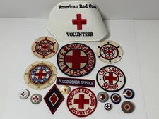 AMERICAN RED CROSS GROUPING OF 17, PATCHES, PINS, BADGES AND MORE!