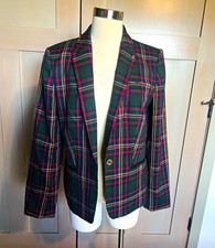 Tommy Hilfiger Women  s Plaid One-Button Lined Blazer Notch Lapel 10