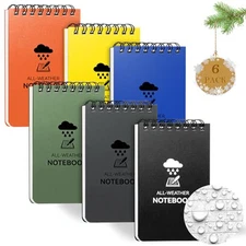 6 Pack Waterproof Notebook, 3 x 5 Pocket Notepad, Top-Spiral Weatherproof 