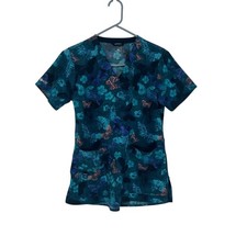 Carhartt Women  s scrub top XS Blue/ butterfly V-neck short sleeve pockets