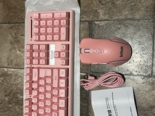 RedThunder K10 Wireless Plug  Play Keyboard Mouse Combo Pink Rechargeable USB