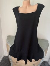 Black Sleeveless Sheath Dress Ruffle Flounce Hem 16 XL Lined Office Lady Career