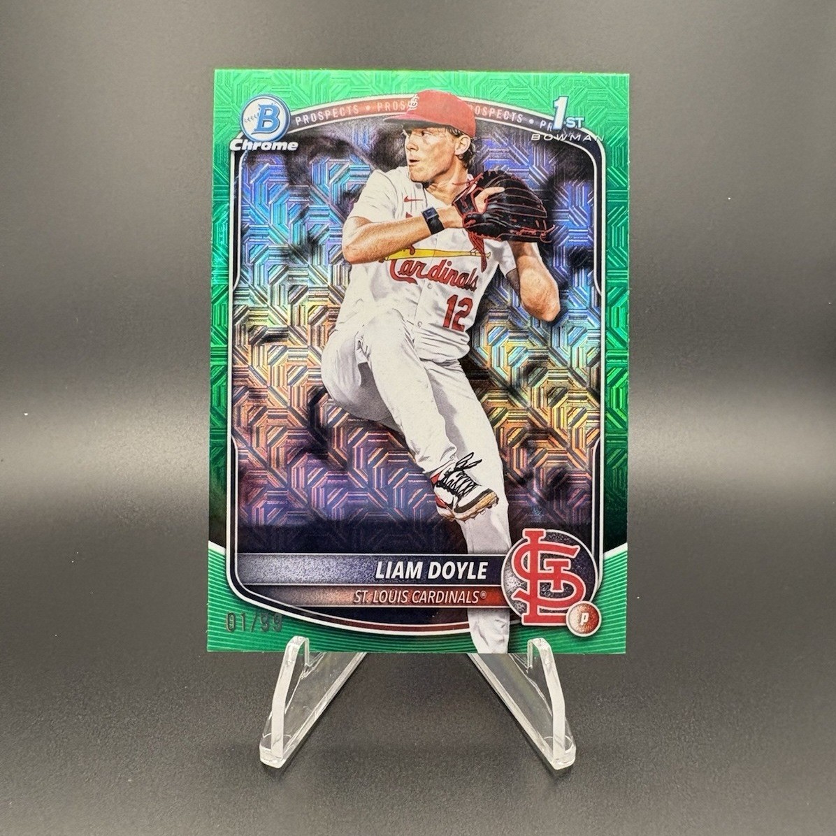 Bowman 2025 Draft Chrome Mojo Green 1/99 Liam Doyle Cardinals BDC-12 FIRST PRINT