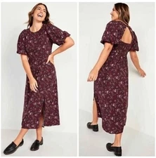 Old Navy Puff Sleeve Purple Floral Maxi Shift Dress Boho NEW Womens Plus 2x