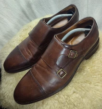 JOHNSTON & MURPHY MONK STRAP DRESS SHOES LEATHER DOUBLE STRAP SIZE 11 M BROWN