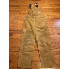 Vintage 80s Carhartt Duck Canvas Double Knee Bib Overalls Work Mens 36x32 USA