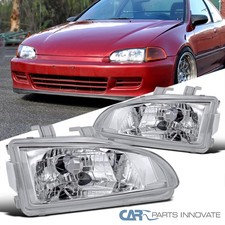 Fits 92-95 Honda Civic Replacement Clear Headlights Front Driving Bumper Lamps