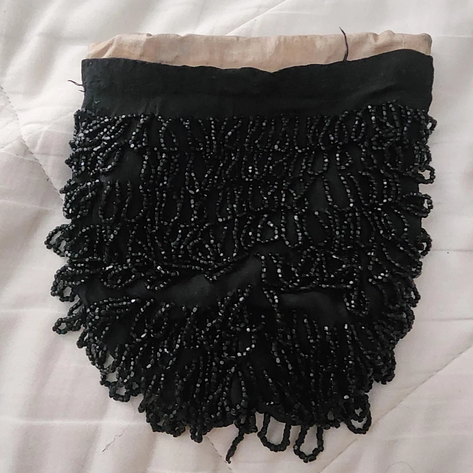 Vintage Black Beaded Purse Womens Antique Evening Bag Handmade Fringe Formal - Image 2 of 2